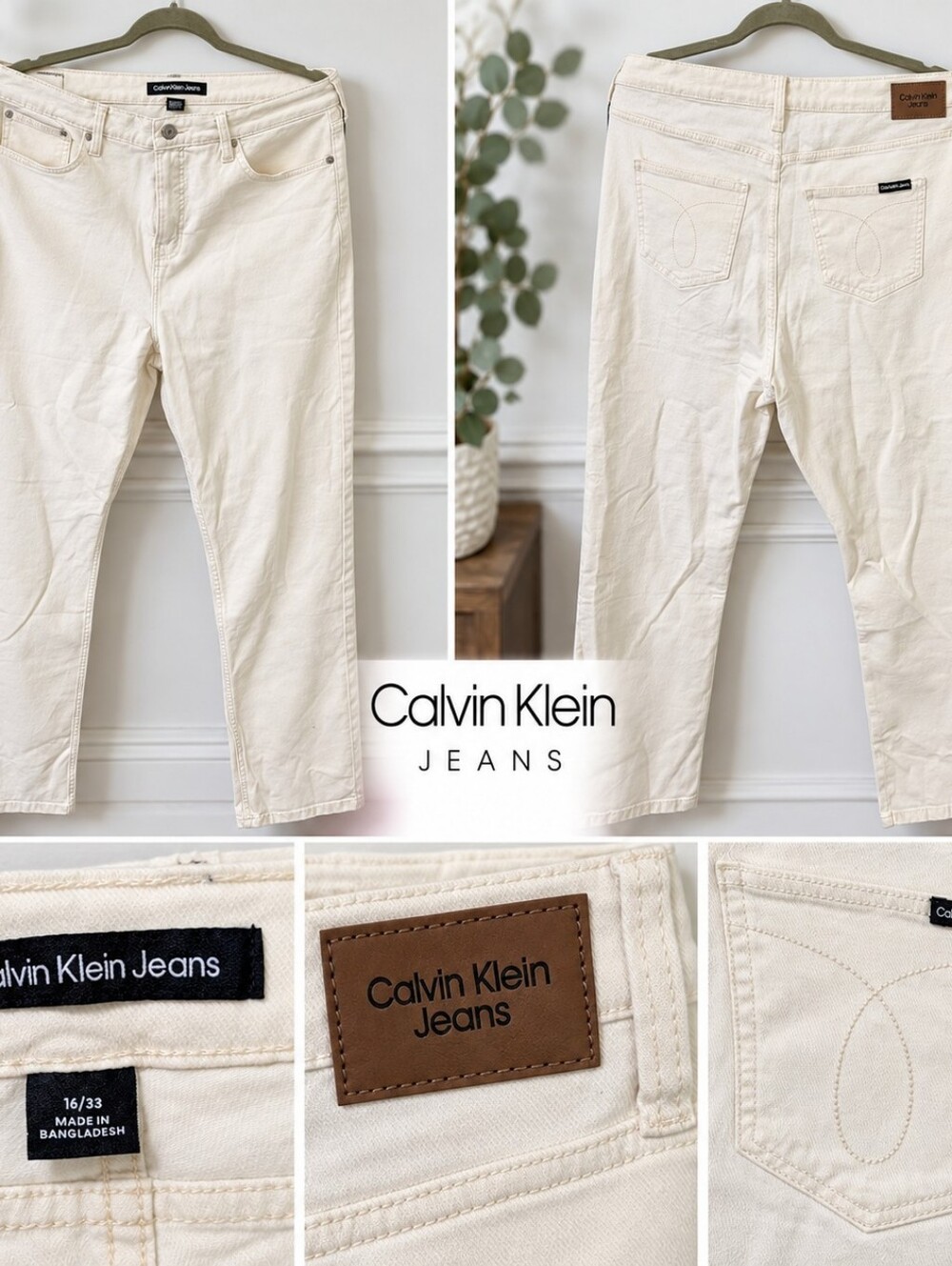 Calvin Klein Men’s Cream Relaxed Straight Jeans